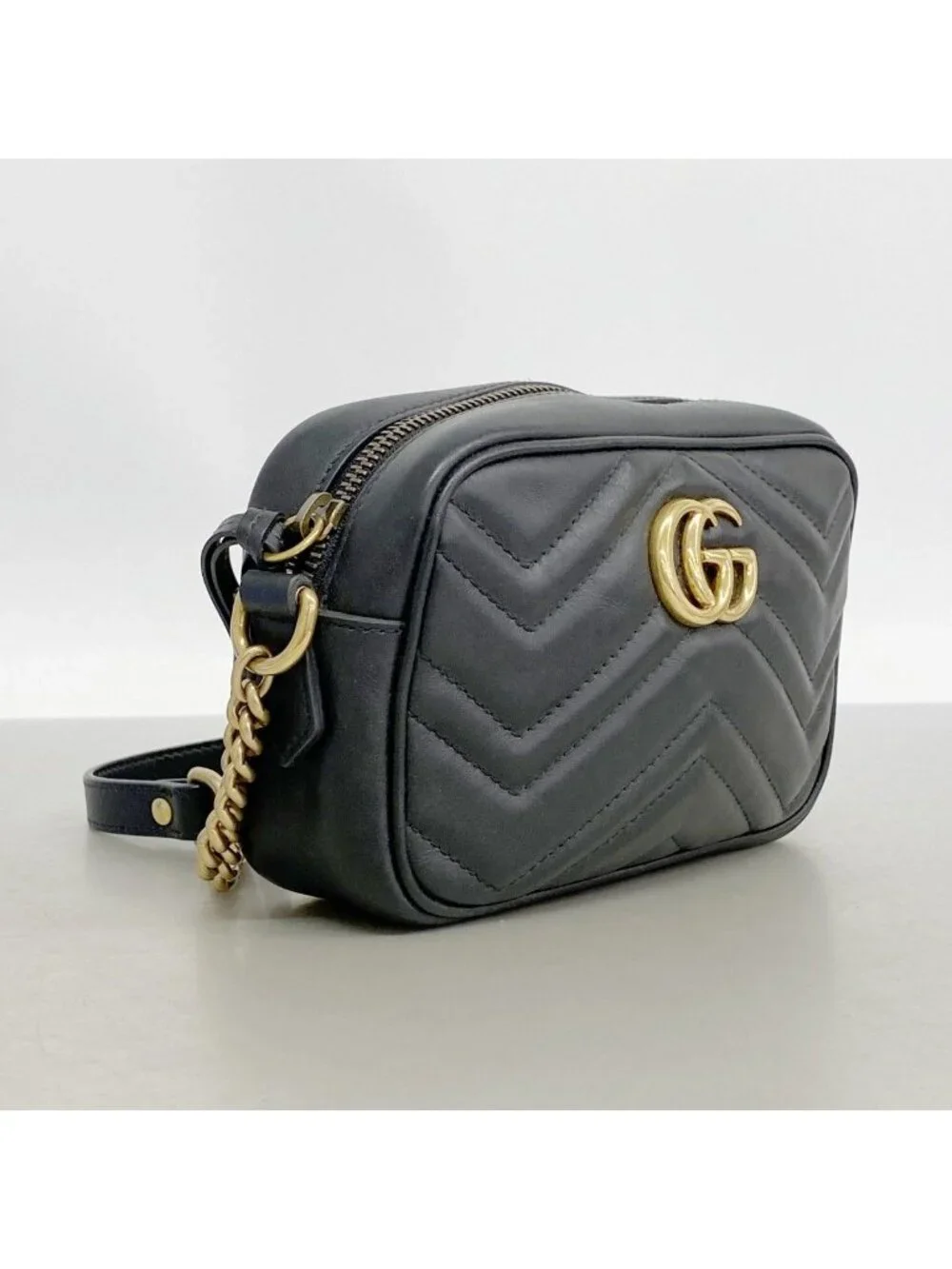 Gucci Shoulder Bag GG Marmont Leather Black Gold